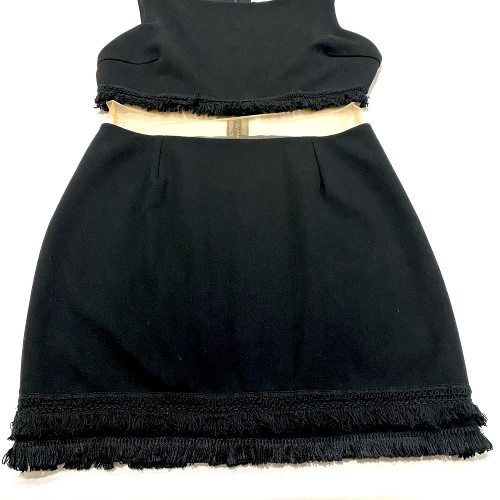 🎉Bailey/44 Dress w/ Sheer Panel w/ Double Fringe @ Hem & Fringe Above Panel SzL - Picture 7 of 10